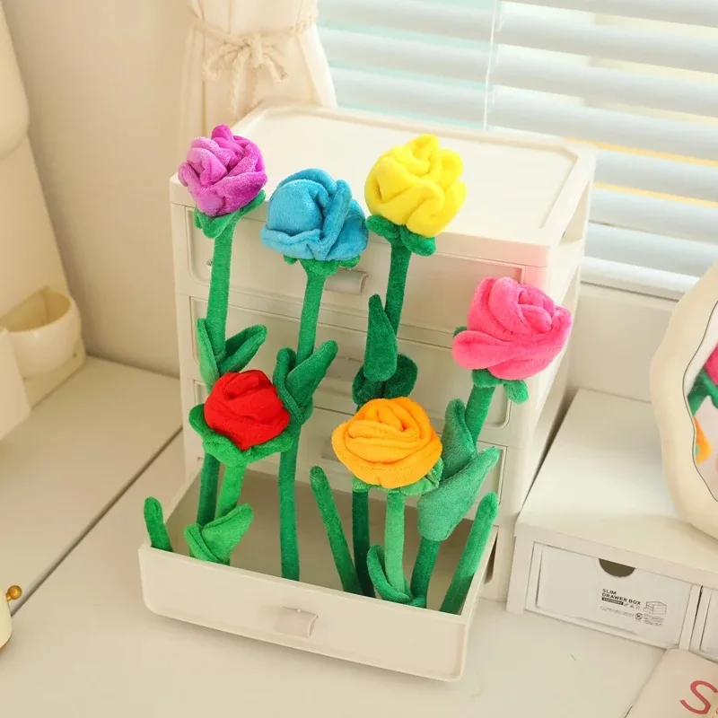 Sunflower Rose Plush Toy Bendable Smile Face Soft Stuffed Doll Curtain Buckle Room Decor Gift 33-80cm