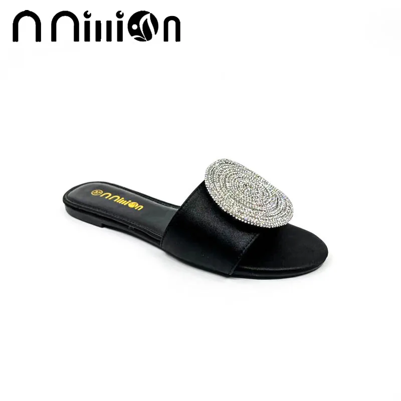 2023 Summer New European and American Flat Bottom African Outwear Casual rhinestone Cool Slippers for Women