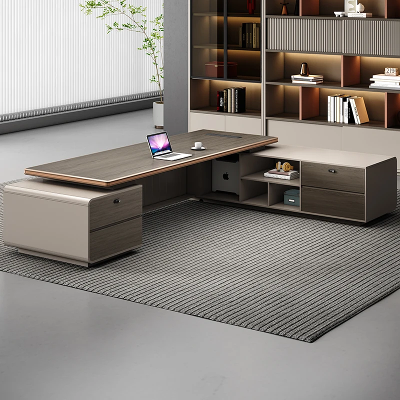 Light Luxury office table Aluminum Alloy Hemming Leadership Computer desk Large Minimalist mesa para escritório furniture