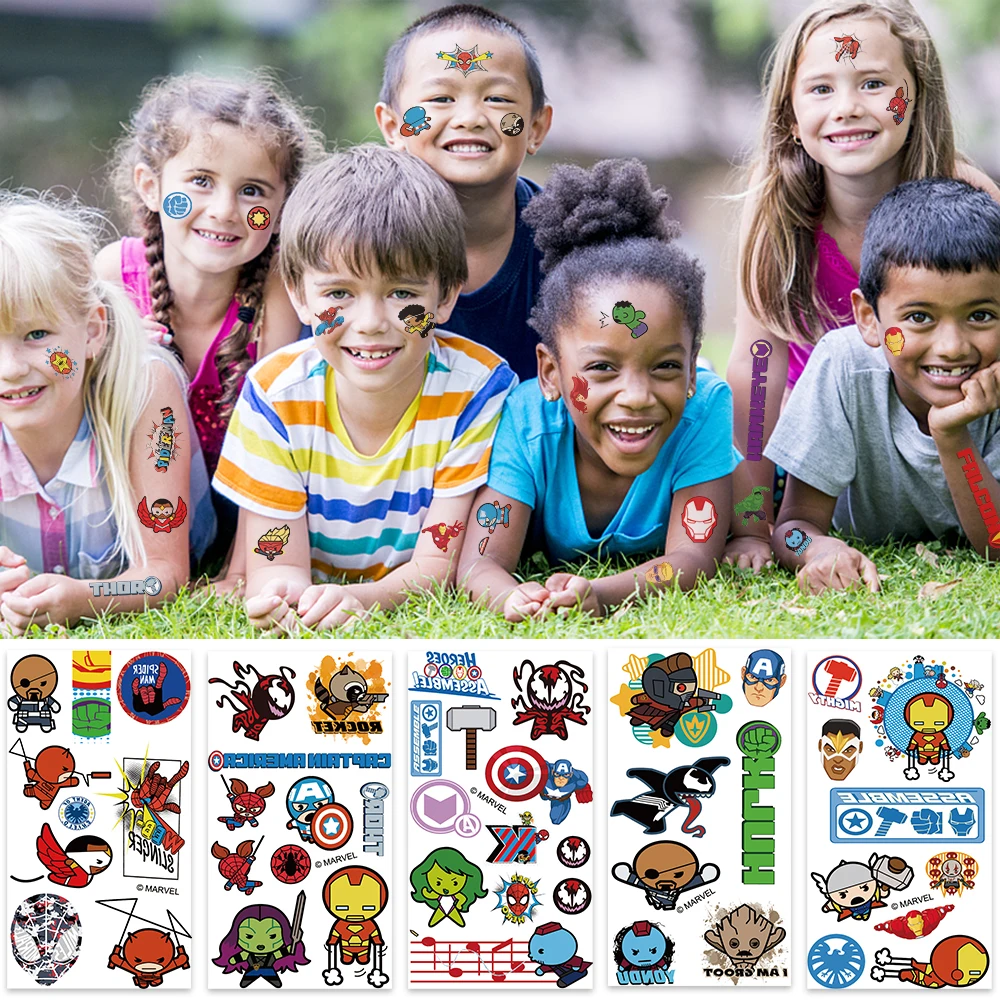10 قطع من ملصقات الوشم المؤقت الأعجوبة أنيمي الرجل العنكبوت الرجل الحديدي الكرتونية ملصق وشم للأطفال هدايا حفلات أعياد الميلاد فن الجسم