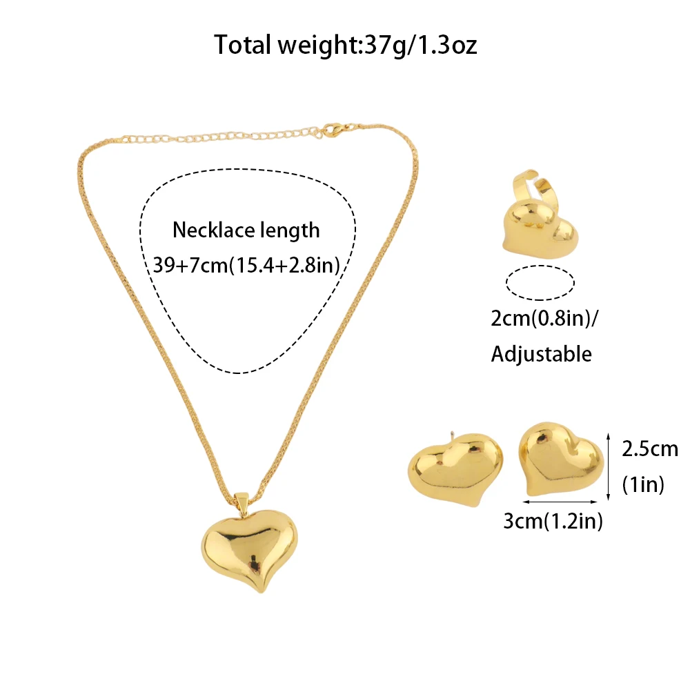 Minimalistisches Herz-Schmuckset aus goldfarbenem Edelstahl für Damen, schickes Alltagskleidungs-Ohrring-Halsketten-Ring-Kombinationsgeschenk – Detail 8