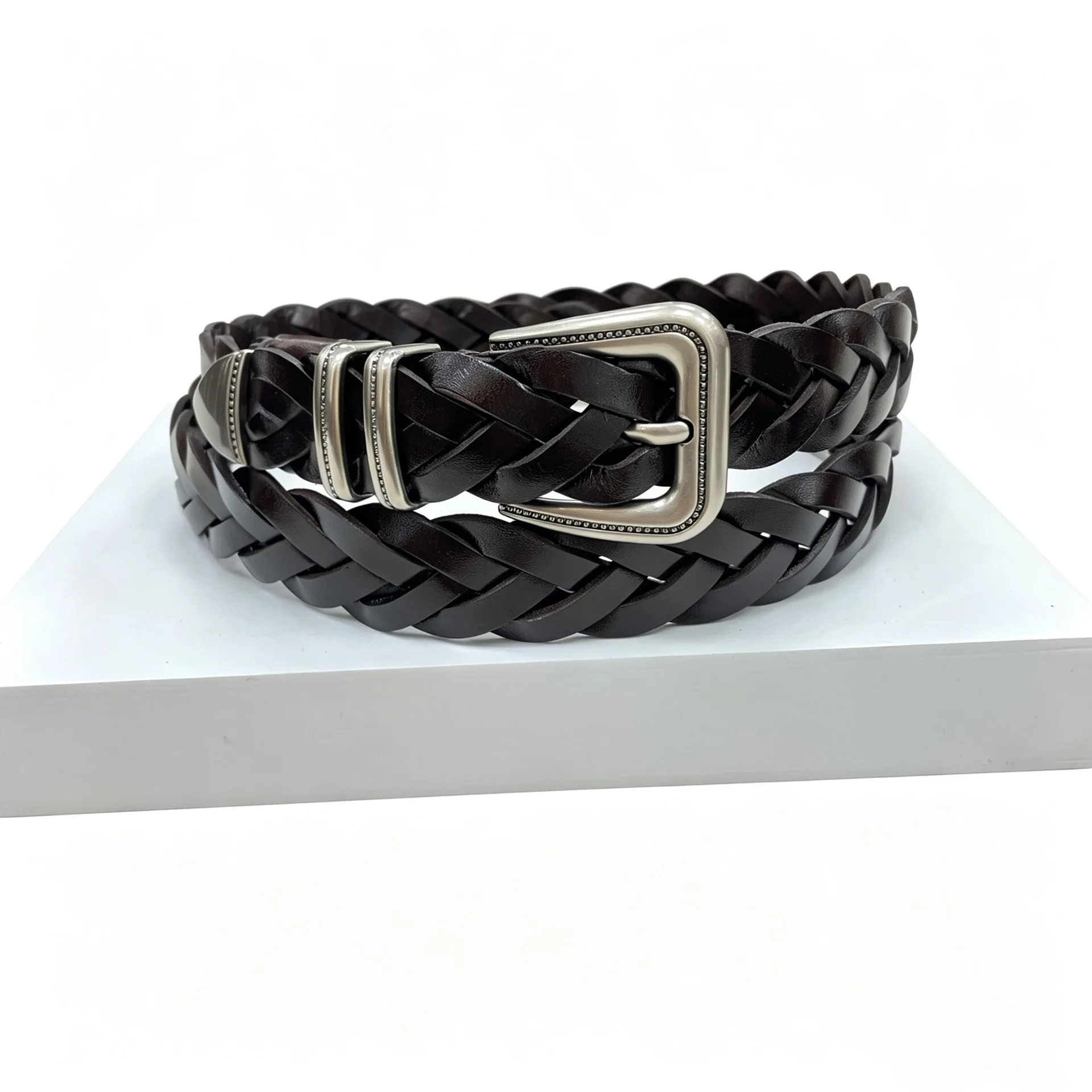 026 New Women's Genuine Top-grain Leather Fashion Braided Belt, No-hole Handmade Versatile Ladies Waist Belt