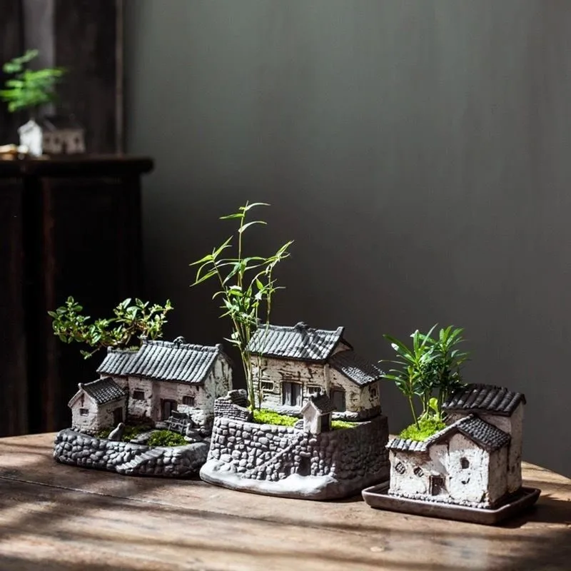 Chinese Style Potted Water Absorbing Flower Pot Creative Bamboo Water Nourishing Wealth Tree Ornament Micro Landscape Pot ZI870