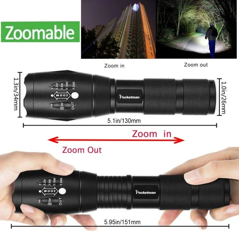 LED Flashlights Portable Handheld Tactical Flashlight Waterproof Torch for Outdoor Camping & Hiking - Zoomable & Bright AAA