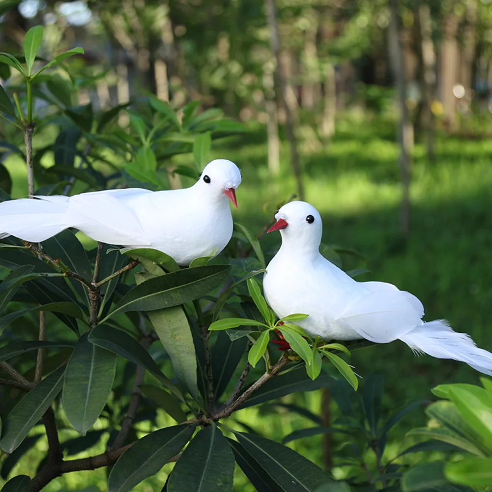 2pcs Garden Birds Model Foam Feather Artificial Green Plants Decorative Doves Ornament Teaching  Gifts for Christmas Wedding