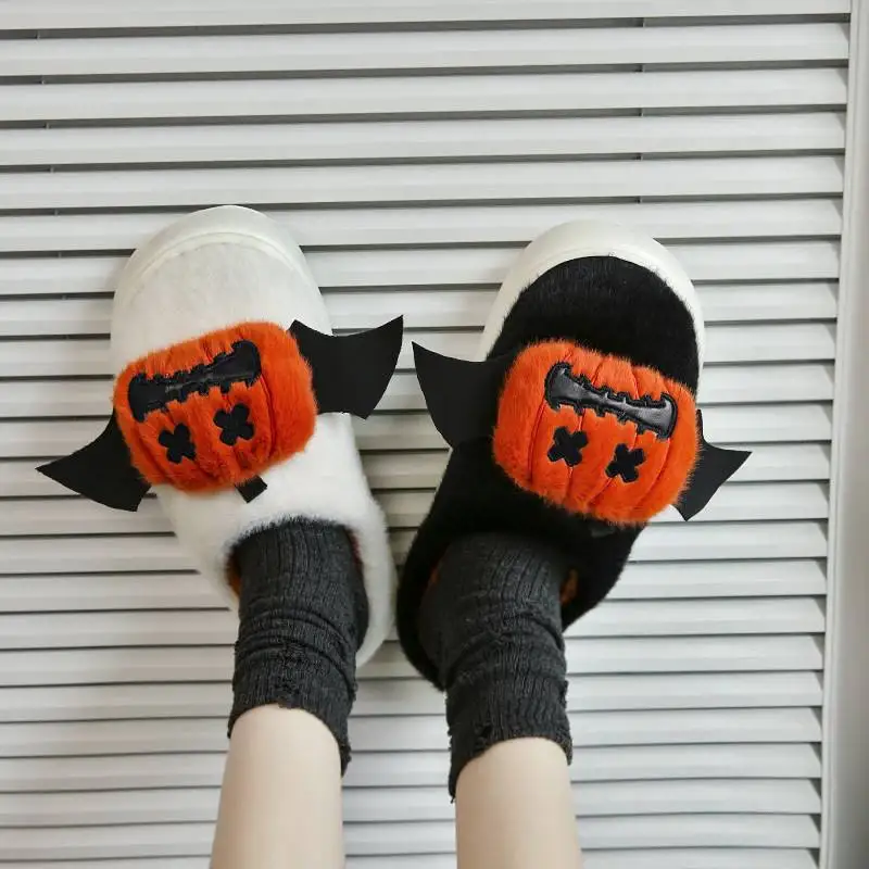 

Зимние домашние тапочки с противоскользящей подошвой для женщин и пар, теплые, забавные, с милым мультяшным дизайном, для Хэллоуина