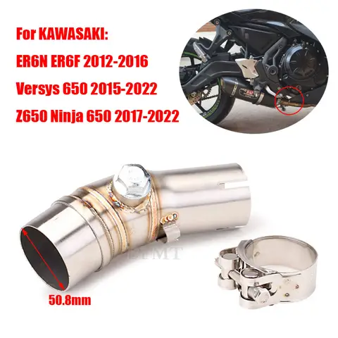 Motorcycle Exhaust Modified Motorbike Escape Moto 50.8mm Middle Link Pipe Slip on For Kawasaki ER6N Versys 650 Z650 Ninja 650