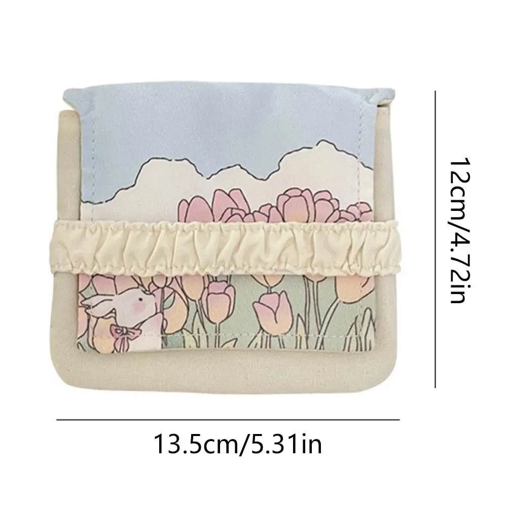 Large Capacity Mini Cosmetic Bag Bear Candy Color Sanitary Napkin Storage Bag Korean Style Cotton Cloth Flower Coin Purse image 6