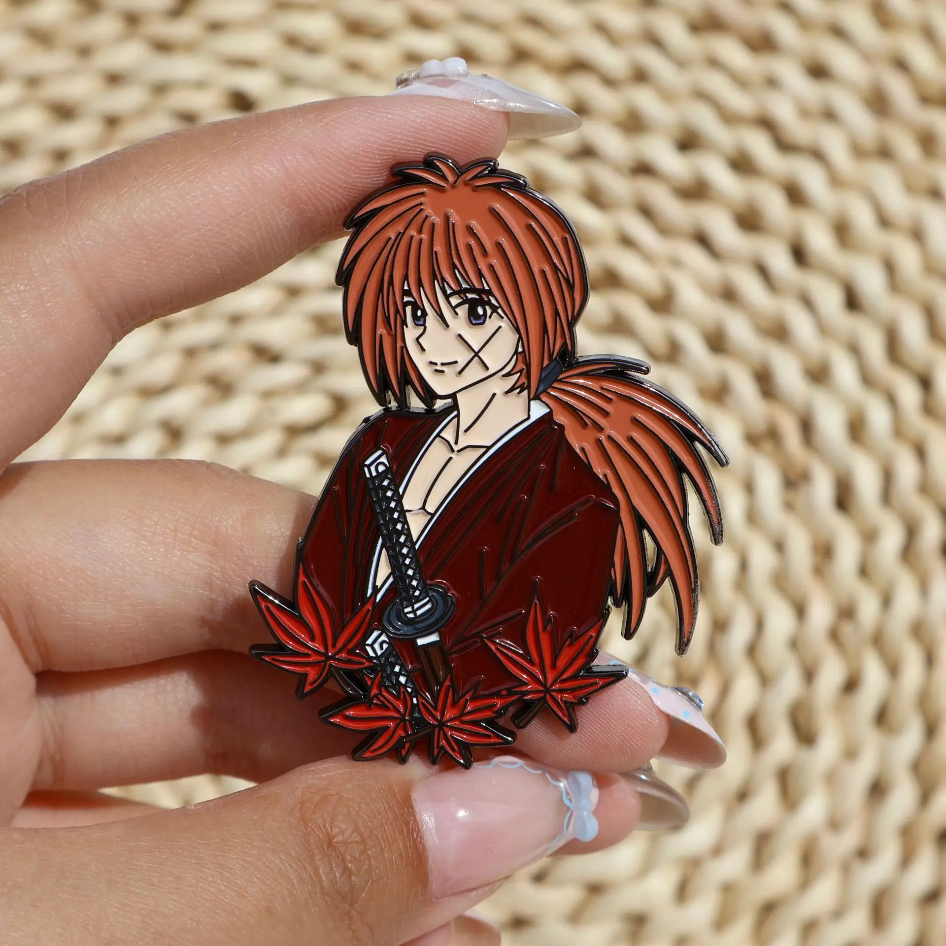 Himura Kenshin Metal Badges Anime Rurouni Kenshin Pins Manga Brooches for Backpack Bag Clothing Lapel ACG Cosplay Toy Gift Decor