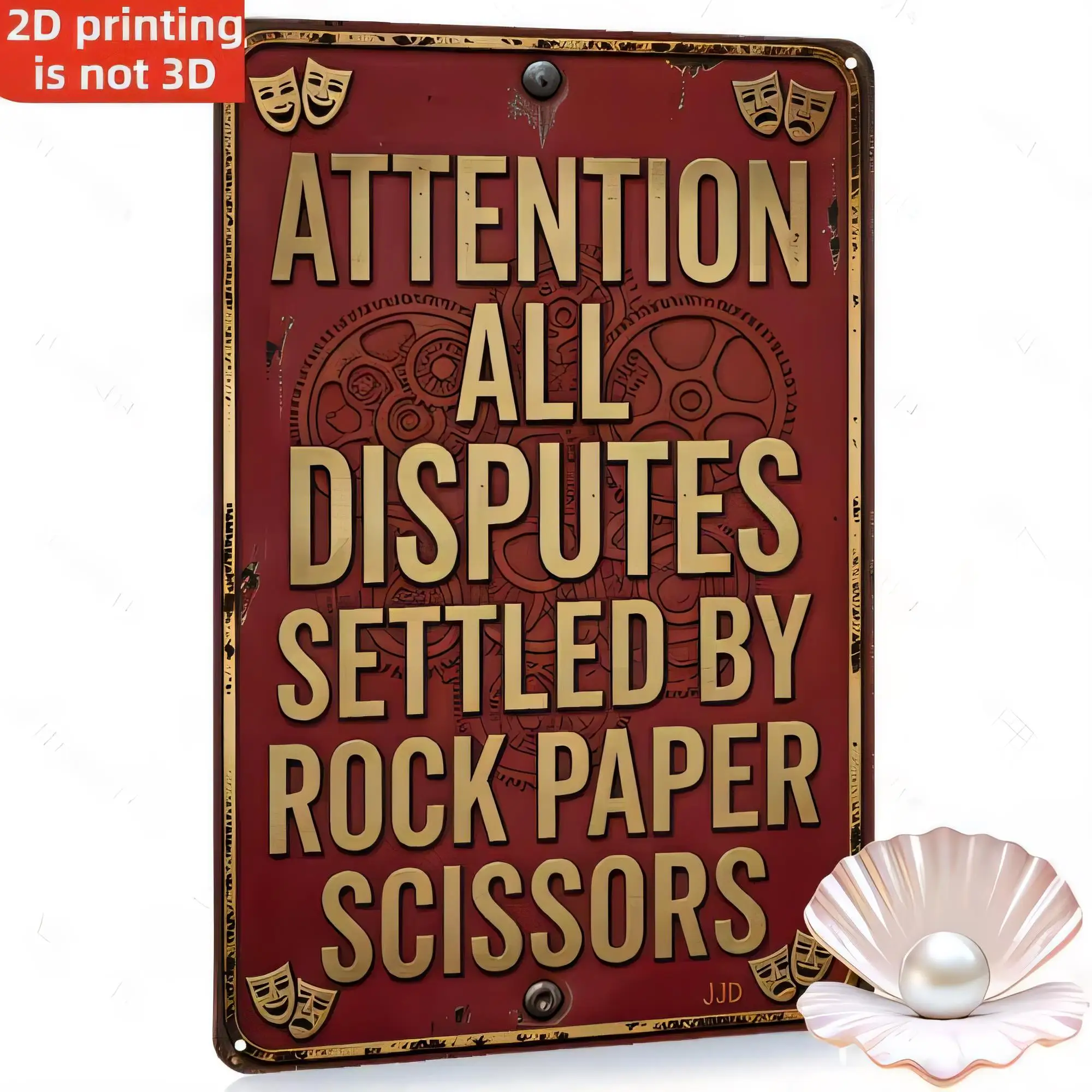 Tin Sign Metal Wall Art “Attention All Disputes Settled by Rock Paper Scissors” Retro Vintage Plaque   for Game Room Bar Man Cav