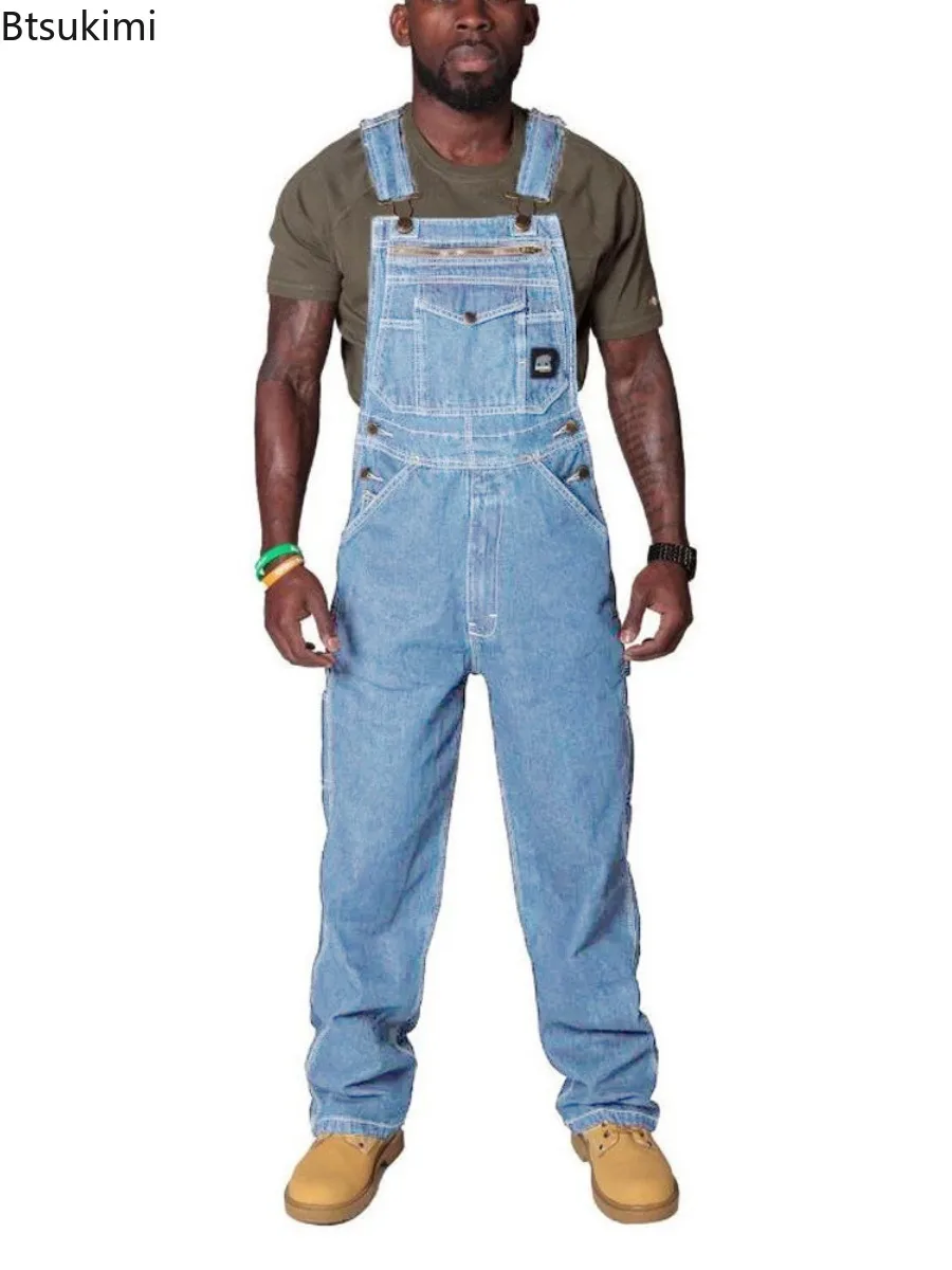 2024 Men's Cargo Trousers Solid Jeans Overalls for Men Fashion Denim Jumpsuits Oversized Pants Clothing Full Length Tracksuit