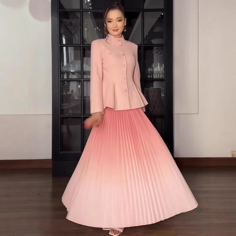 

Женский комплект из 2 предметов Ид, мусульманская плиссированная юбка, костюм, куртка, однобортное пальто, длинные юбки, ансамбль, марокко, Дубай, наряды, Рамадан