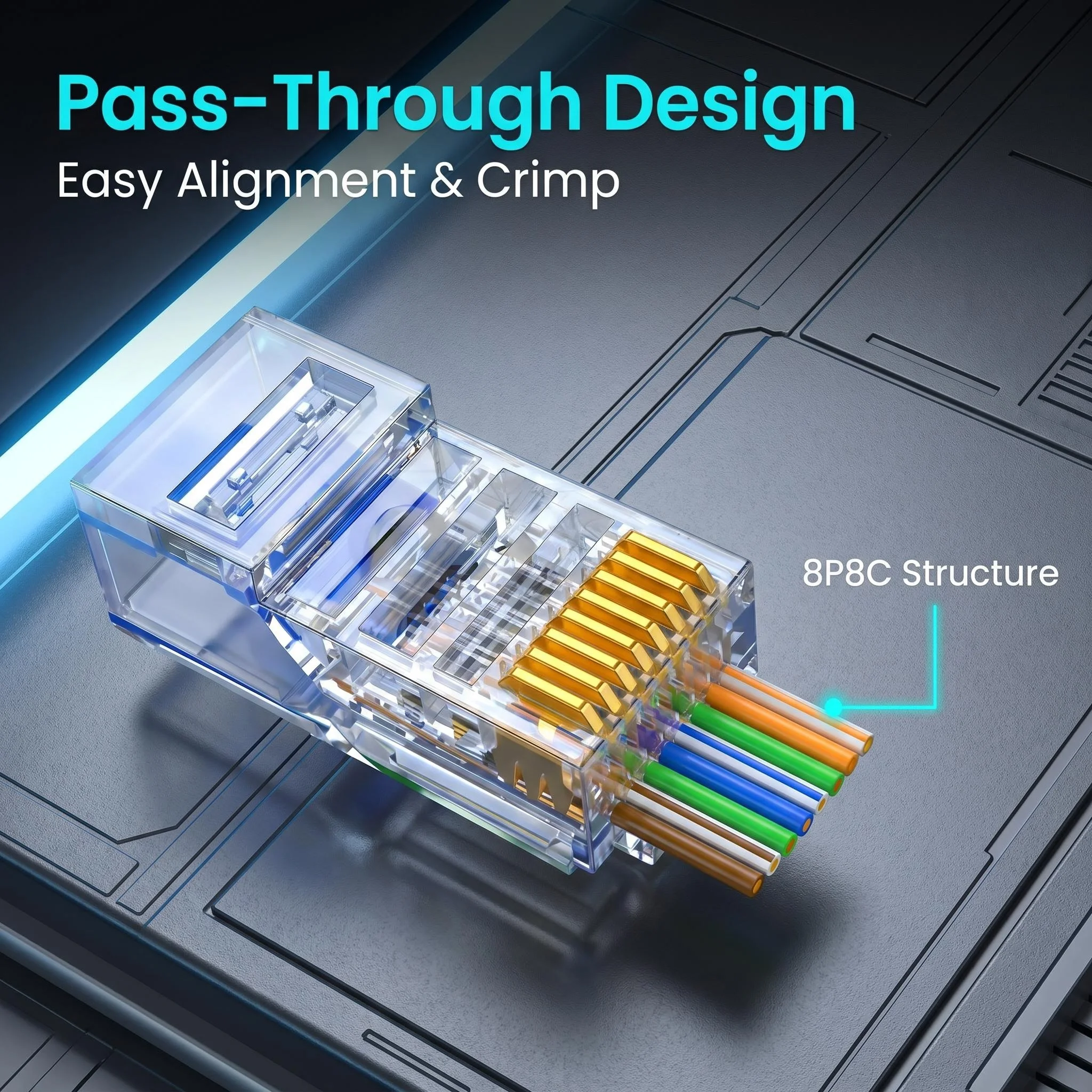10-1000pcs RJ45 CAT5e Pass through Connectors Gold-Plated 8P8C Crimp Standard Ethernet Network Modular Plug Crystal End