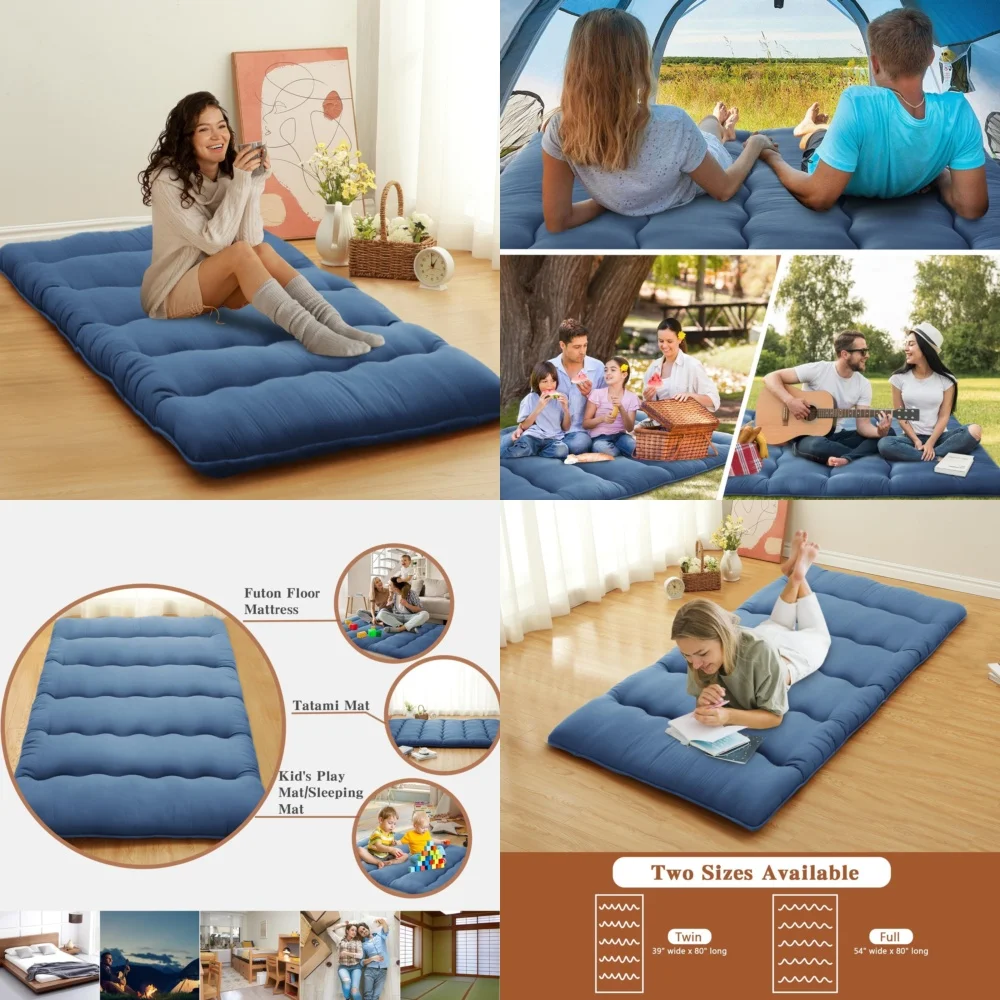 

MattressesJapanese style twin futon mattress with wave design ideal for tatami rooms and comfortable sleeping