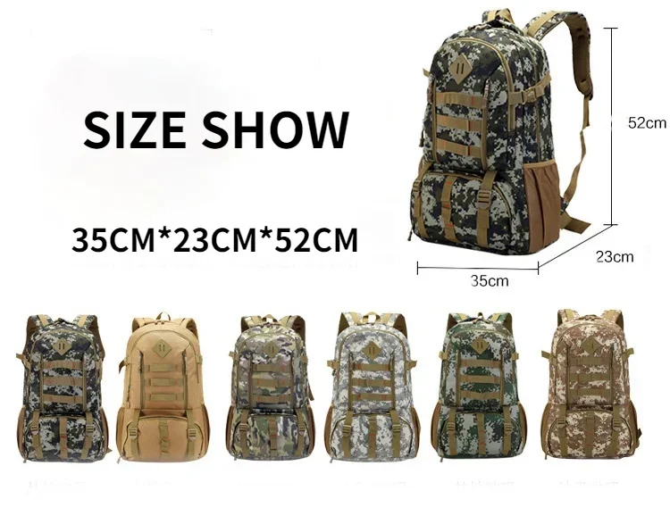 Outdoor Molle Camo Tactical Backpack 50L Military Army Mochila Waterproof Hiking Hunting Backpack Tourist Rucksack Sport Bag