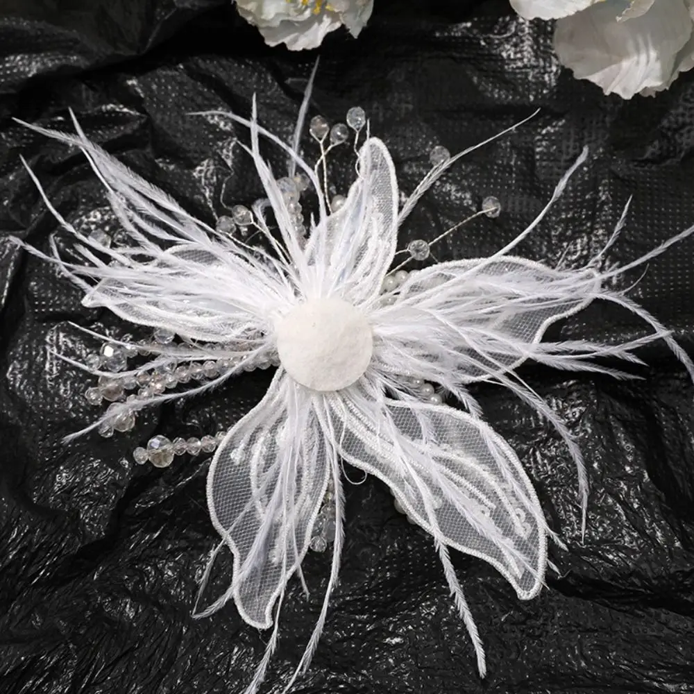 Feather Pearl 3D Organza Flower Patch Twisted Wire Lace Studded Patch Handmade Multi-layer Embroidery Patch Dress Decoration