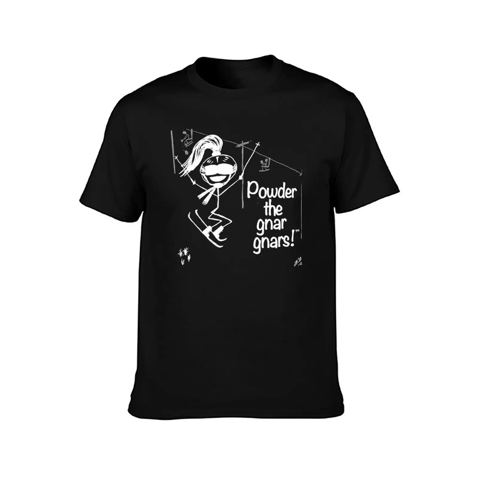 Powder the gnar gnars!? White Ink PONYTAIL!! T-Shirt Plus Size Loose Short Sleeve Top T-Shirt