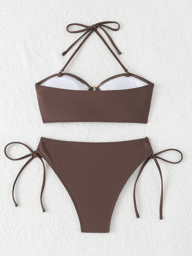 ชุดว่ายน้ำบิกินี่เอวสูงสำหรับผู้หญิง ปี 2026 ชุดว่ายน้ำผูกโบว์ ชุดว่ายน้ำแบบ bandeau ชุดบิกินี่แบบดันทรง ชุดบิกินี่สไตล์บราซิล ชุดชายหาด