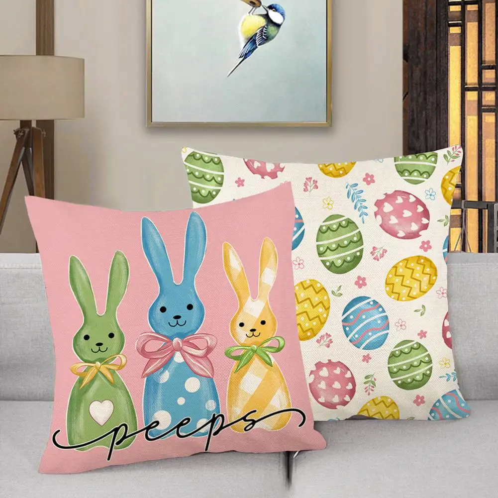 Cushion Cover Festive Easter Bunny Egg Pillow Cover with Exquisite Pattern Super Soft Fabric Washable Design Seasonal for Home