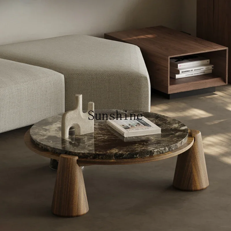 Italian minimalist marble coffee table living room household small apartment high-end round coffee table