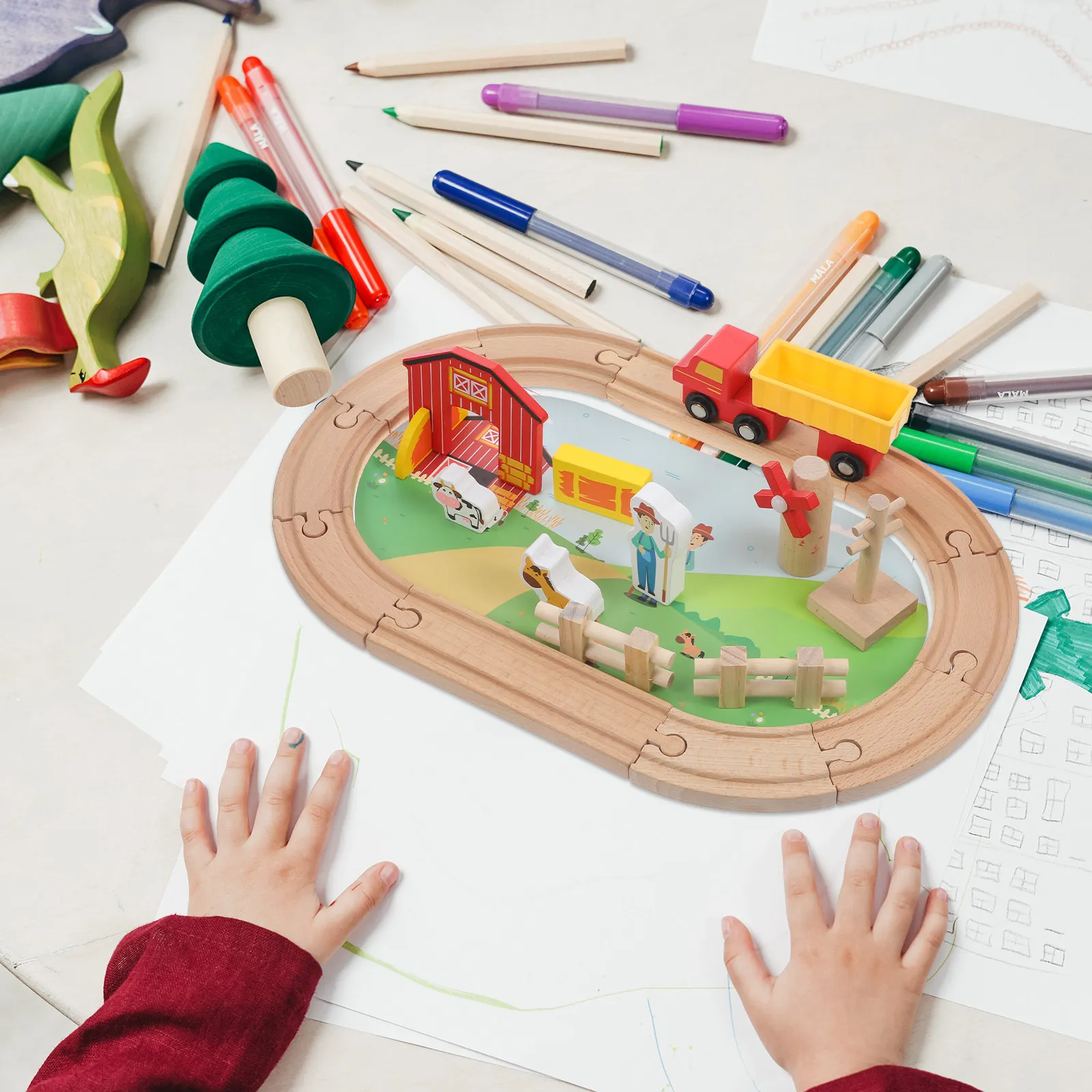 

1Set Wooden Train Track Farm Toddler Educational Kids Plaything Cognitive Development Parent Child Interaction