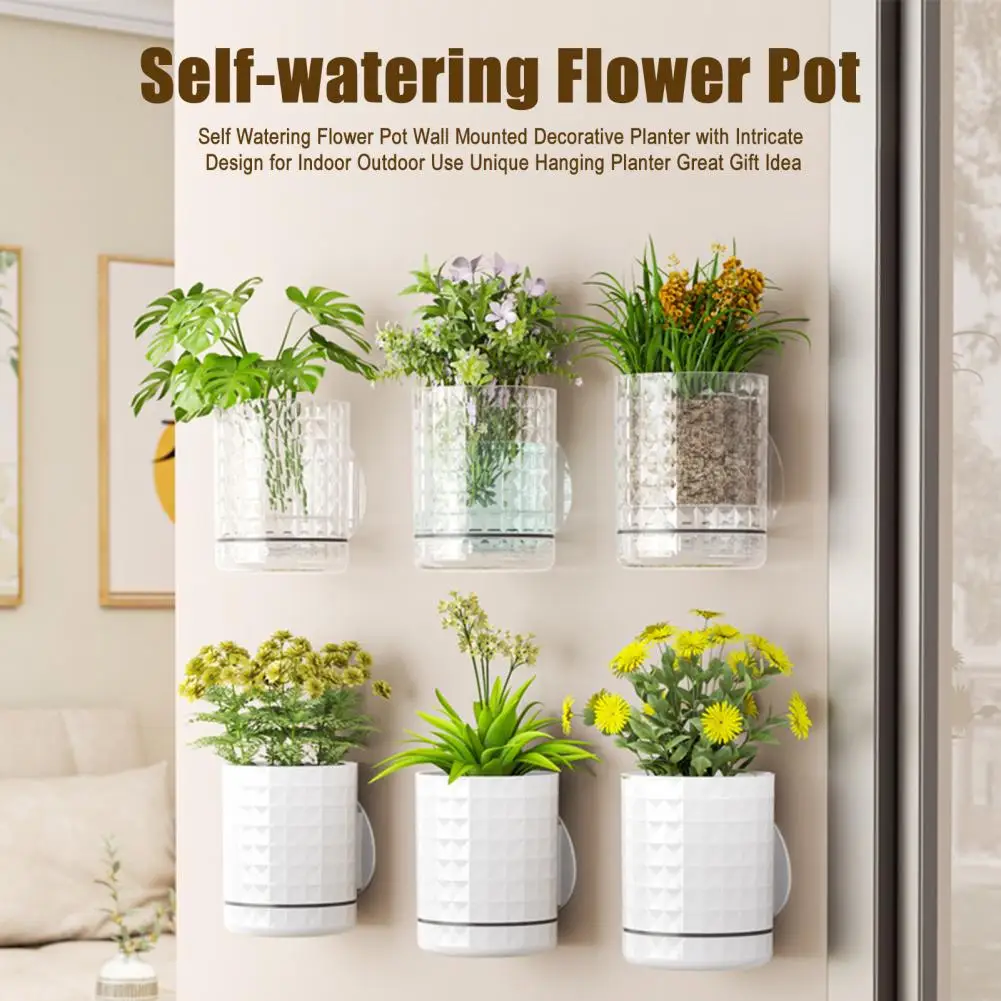 Hanging Flower Pot Self Watering Wall Planter Wall Mounted Flower Pot with Reservoir Drainage Holes Decorative Plant Pot
