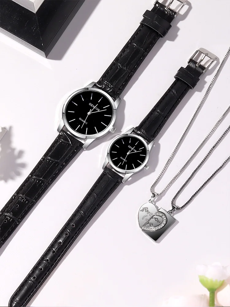 4pcs Minimalist Couple Watch for Male and Female Students, Casual and Fashionable Versatile Quartz Watch+couple Necklace