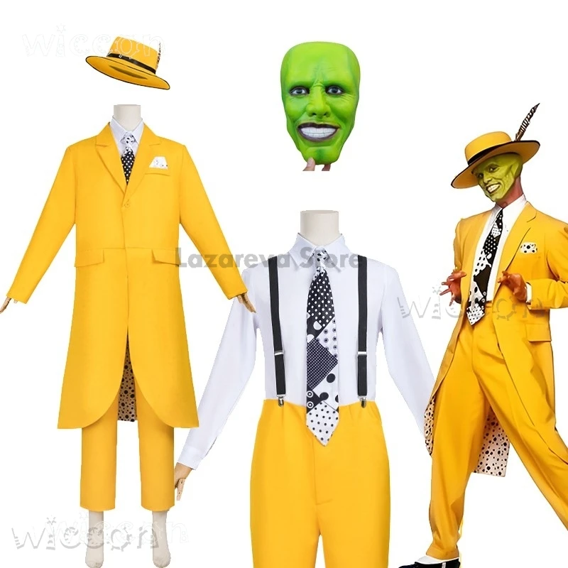 أزياء الهالوين disfraz قناع الفيلم جيم كوسبلاي بدلة صفراء كاري كاري ستانلي للرجال Ipkiss mujer