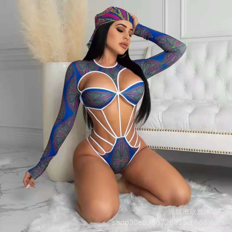 Xinsi Swimwear New Model One-Piece Sexy Women's Bikini Long-Sleeve One-Piece Swimsuit