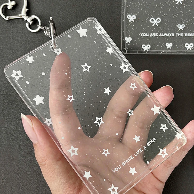 Cute Simple Transparent Photocard Holder Simple Photo Display Card Sleeves ID Bus Cards Protective Case Pendant Stationery