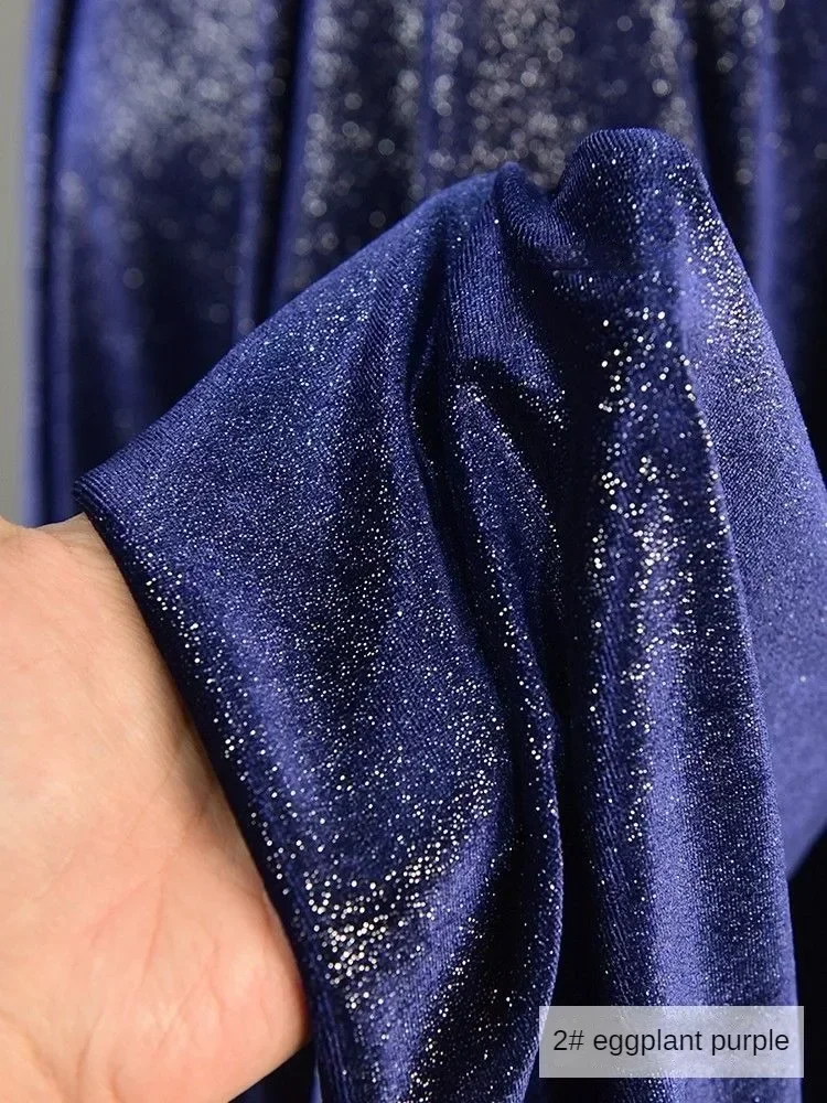 4 Sides Stretch Shiny Velour Fabric By The Meter for Dress Clothes Decoration Sewing Sequins Velvet Cloth Soft Smooth Blue Black