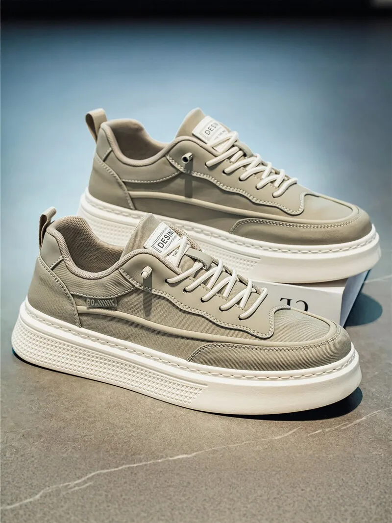 Men's Casual Canvas Shoes 2026 New Style Autumn Trendy Thick Bottom Lightweight Versatile Sporty Canvas Ice Silk Black Fashio...