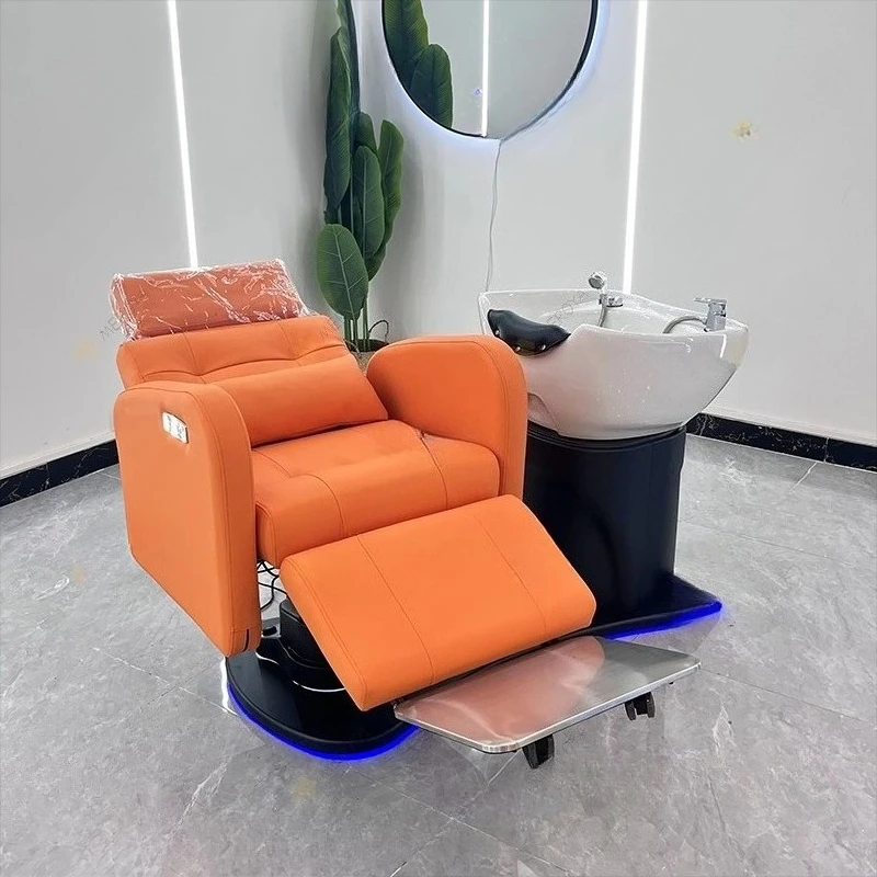 

Luxury Barber Shop Furniture Rotating Salon Face Chair Modern Backwash Reclining Electric Shampoo Chair Bed