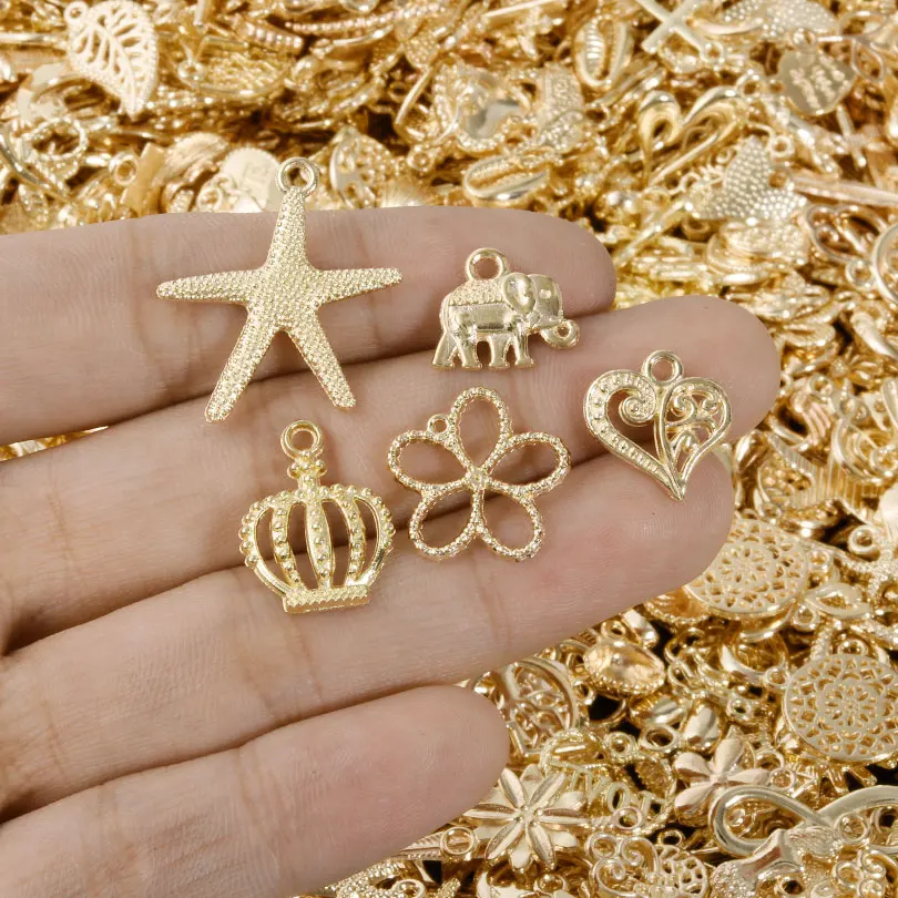 Bright Gold Color Random Mix 10/20/30/50/100pcs Starfish Hasama Butterfly Metal DIY Pendant Charm For Jewelry Making Accessories image 2