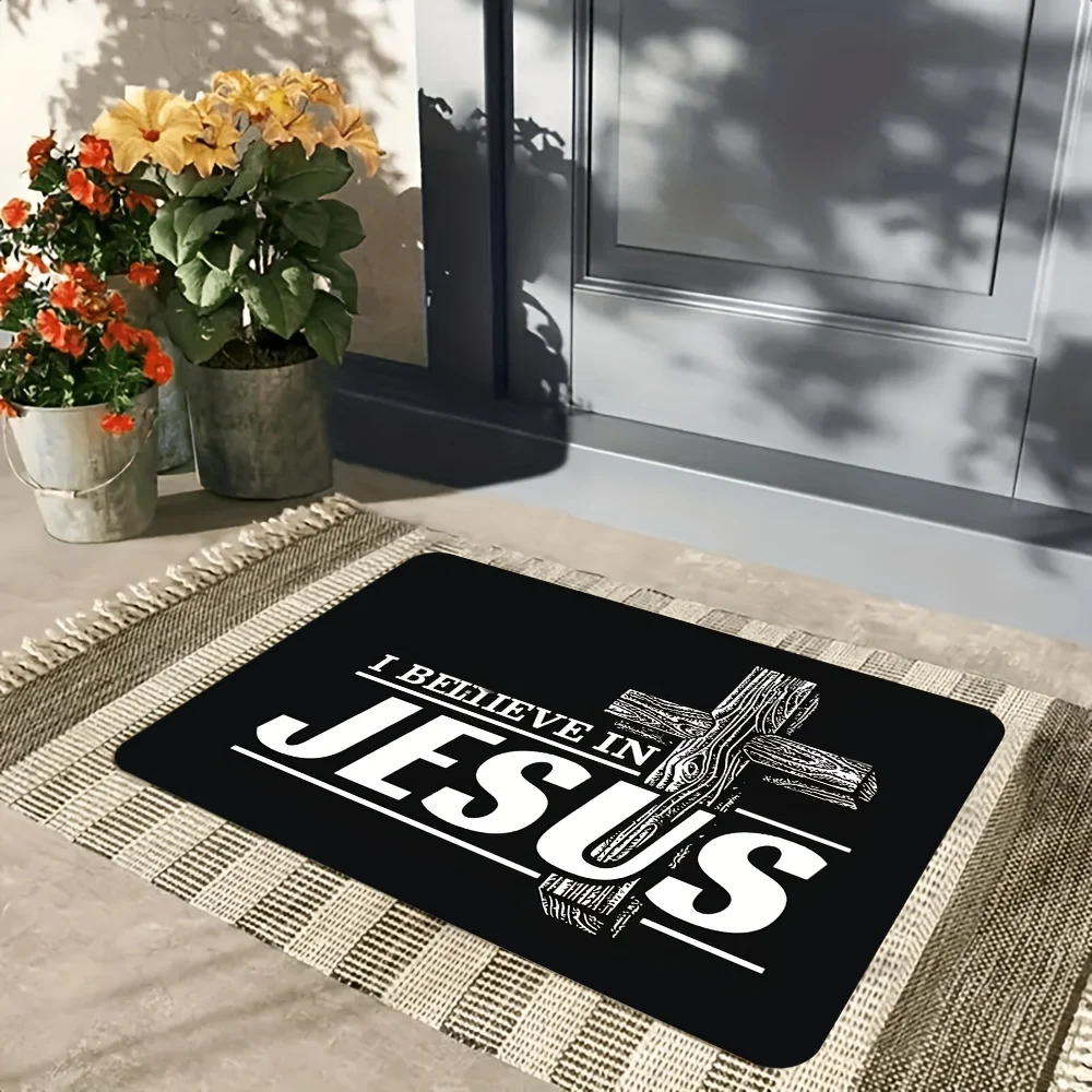 I believe in the cross design Flannel-printed floor mats has a non-slip function is suitable entrances bathroom welcome carpets