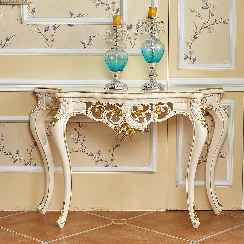 Solid wood entrance table, semi-round entrance hall cabinet against the wall