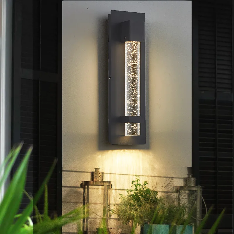 

Outdoor Wall Lamp Anti Rust Aluminum with K9 Column Crystal Bubble Lighting Fixture Porch Wall Sconce for Garden Garage Entryway