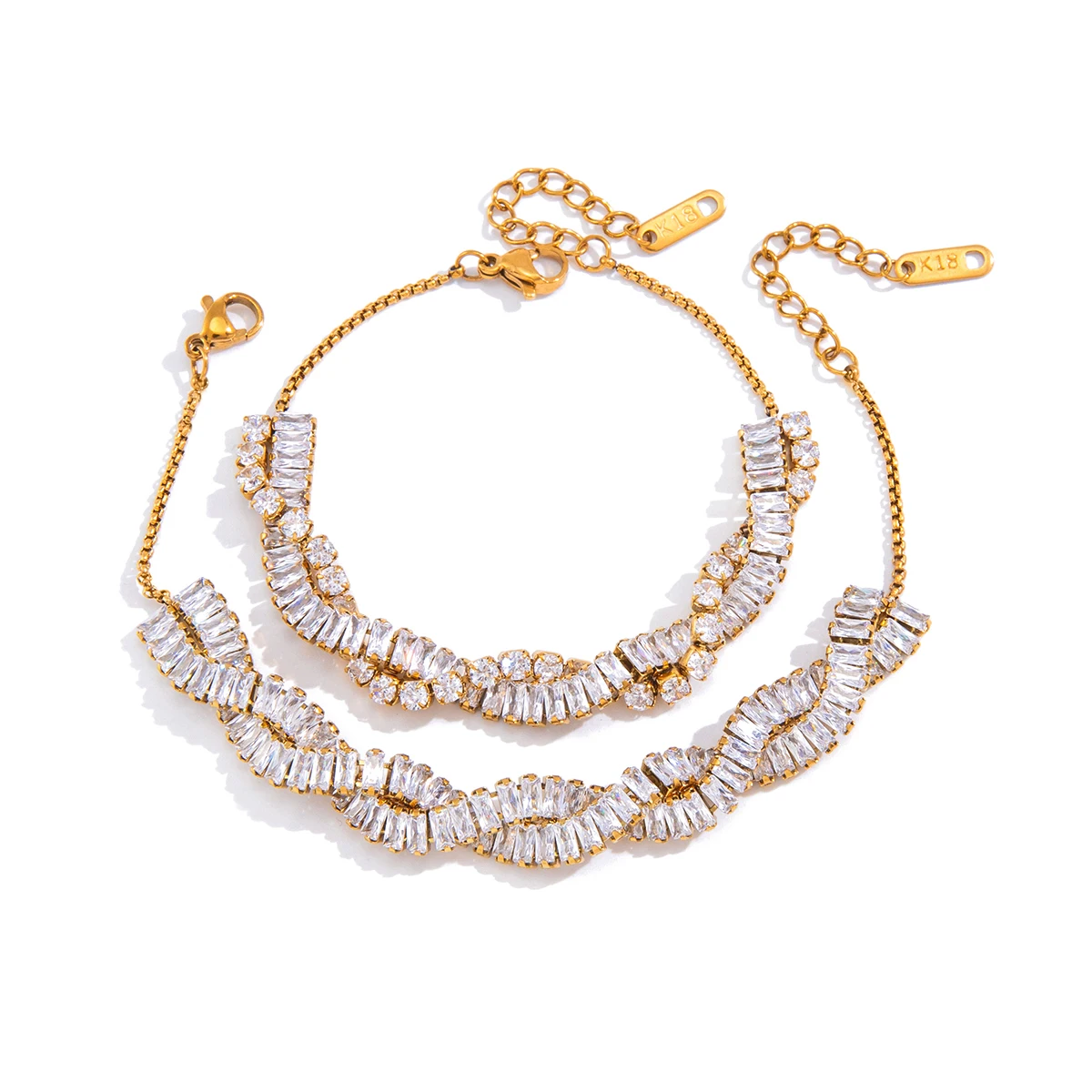 Spark & Co Sporty Twisted Zircon Chain For Women Minimalist 18K Gold PVD Plated Stainless Steel Bracelet Fashion Jewelry
