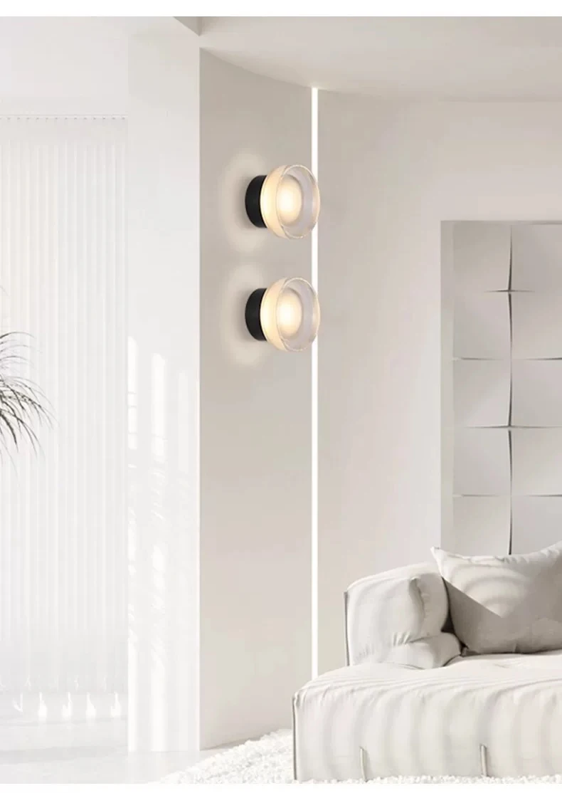 Modern Round Glass Wall Lamps LED Acrylic Corridor Aisle Lamp Minimalist Home Decor Living Room Porch Bedroom Bedside Wall Light