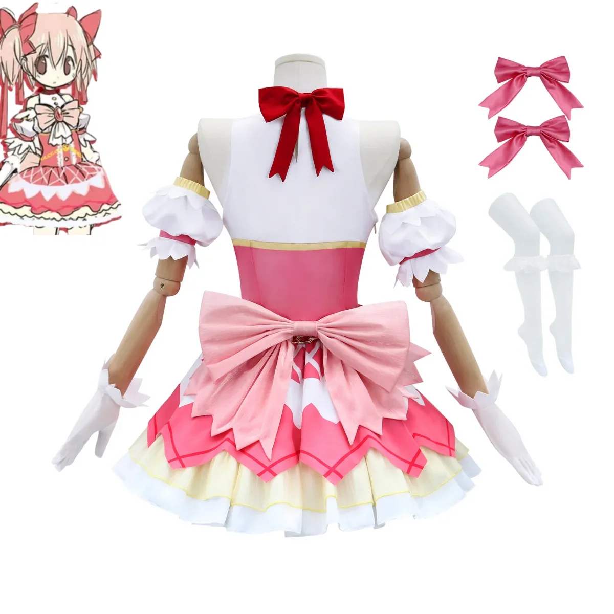 Disfraz de Anime Puella Magi Madoka Magica Kaname Madoka para mujer, vestido rosa mágico, zapatos Lolita, traje Kawaii