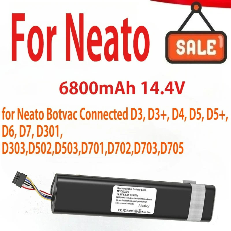 

14.4V 6800mAh Vacuum Cleaner Battery for Neato Botvac Connected D3,D3+D4,D5, D5+,D6,D7,D301,D303,D502,D503,D701,D702,D703,D705