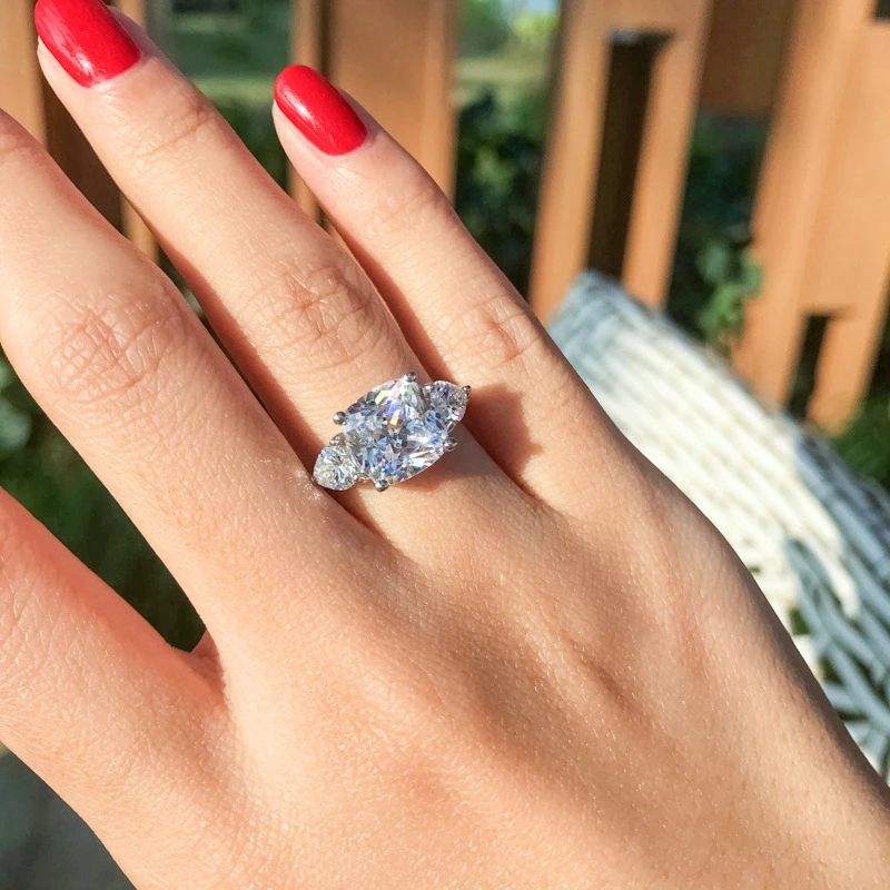 SEMNI cincin persegi dan hati untuk wanita, perhiasan cincin pertunangan zamrud safir Rubi perak murni 925 ct 0,8ct Moissanite berlian persegi dan hati