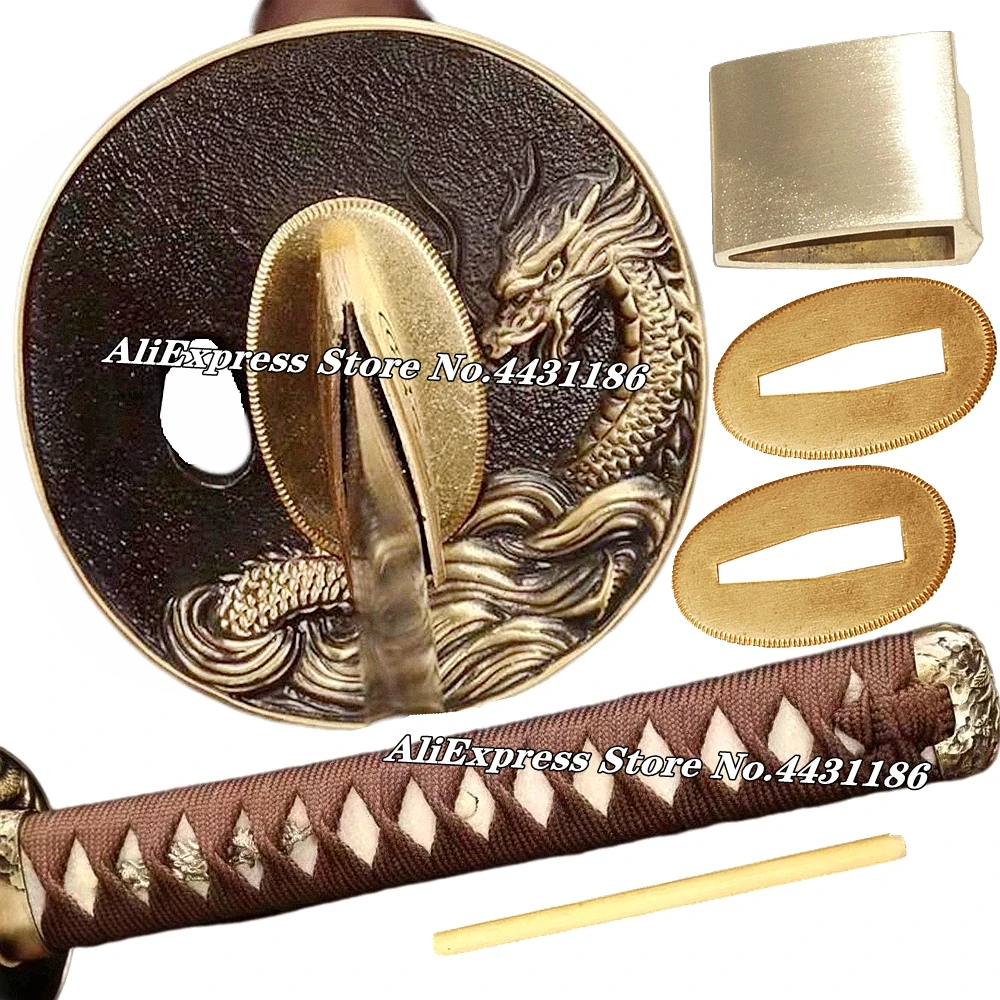 26CM*Real Rayskin Tsuka Japanese Sword Guard Brass Katana Fittings Set Handle+Menuki+Fuchi+Kashira+Tsuba+Habaki+Seppa Accessory