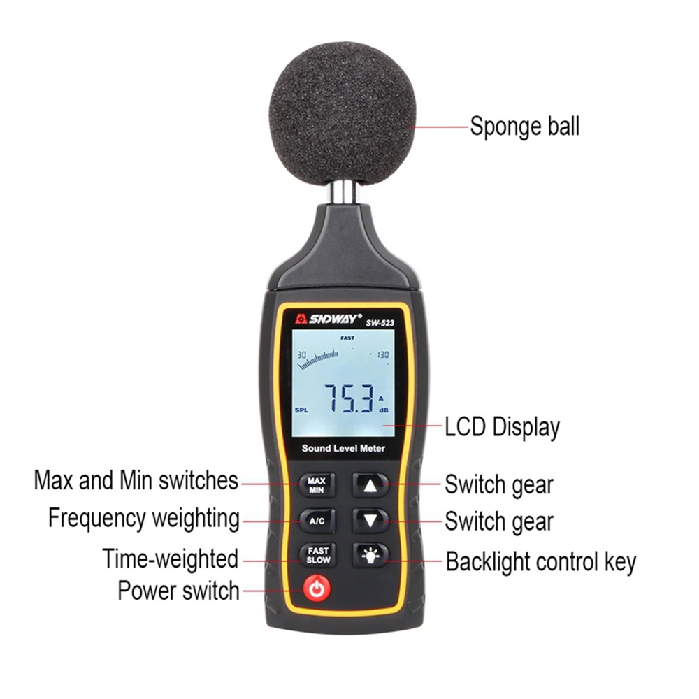 SNDWAY LCD Digital Sound Noise Level  Meter Professional Decibelimeter Noise Level Decibel Meter SW-523  SW-524