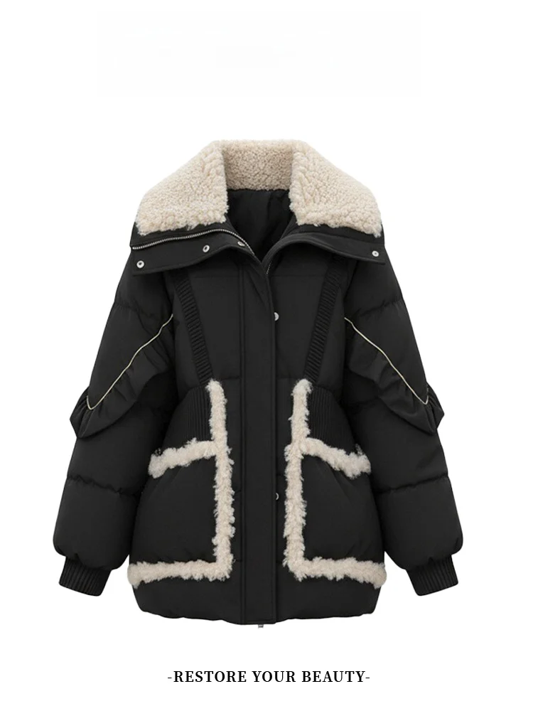 

Trendy Thiened ort Cotton Jaet Women's Sle Winter Warm Outerwear with Fur Collar Korean Version Loose Fit Zipper Closure