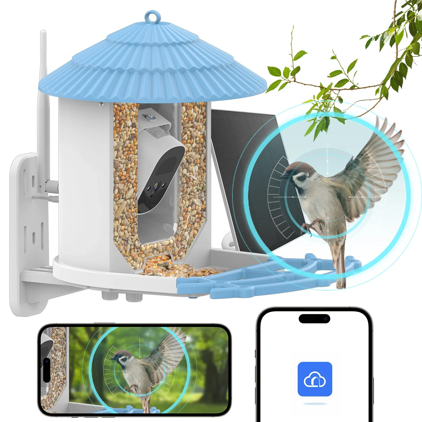 

2.4G WiFi Smart Bird Feeder with Camera Solar Panel AI Identify Bird Species PIR Motion Detection Two-Way Audio APP Bird Videos