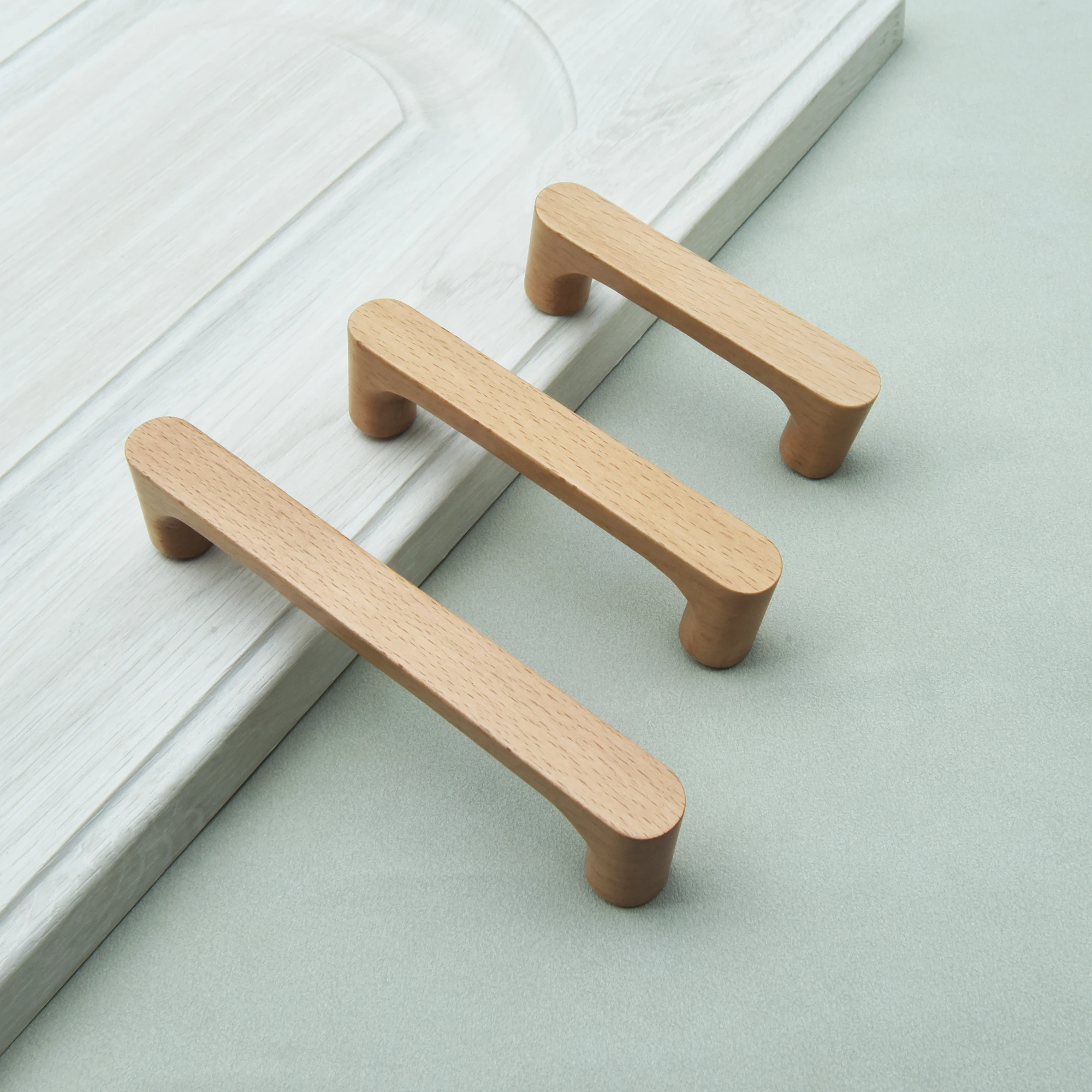 Natural Wooden Kitchen Cabinet Handles Beech Drawer Cupboard Door Knobs Bedroom Wardrobe Pulls Modern Furniture Hardware 192mm