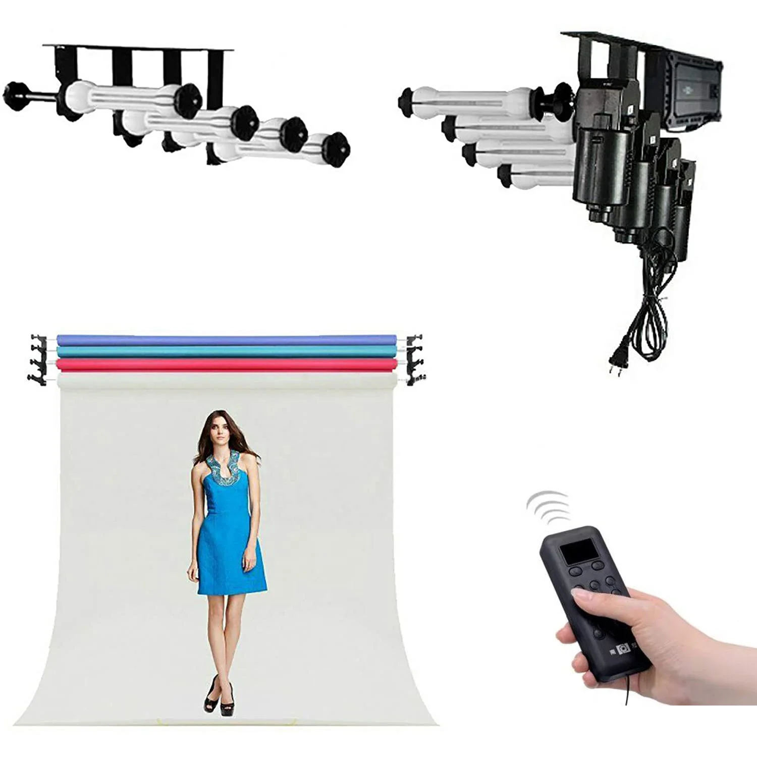 4 Roller Motorized Electric Wall Ceiling Mount Photo Backdrop Background Support System with Wireless Remote Controller