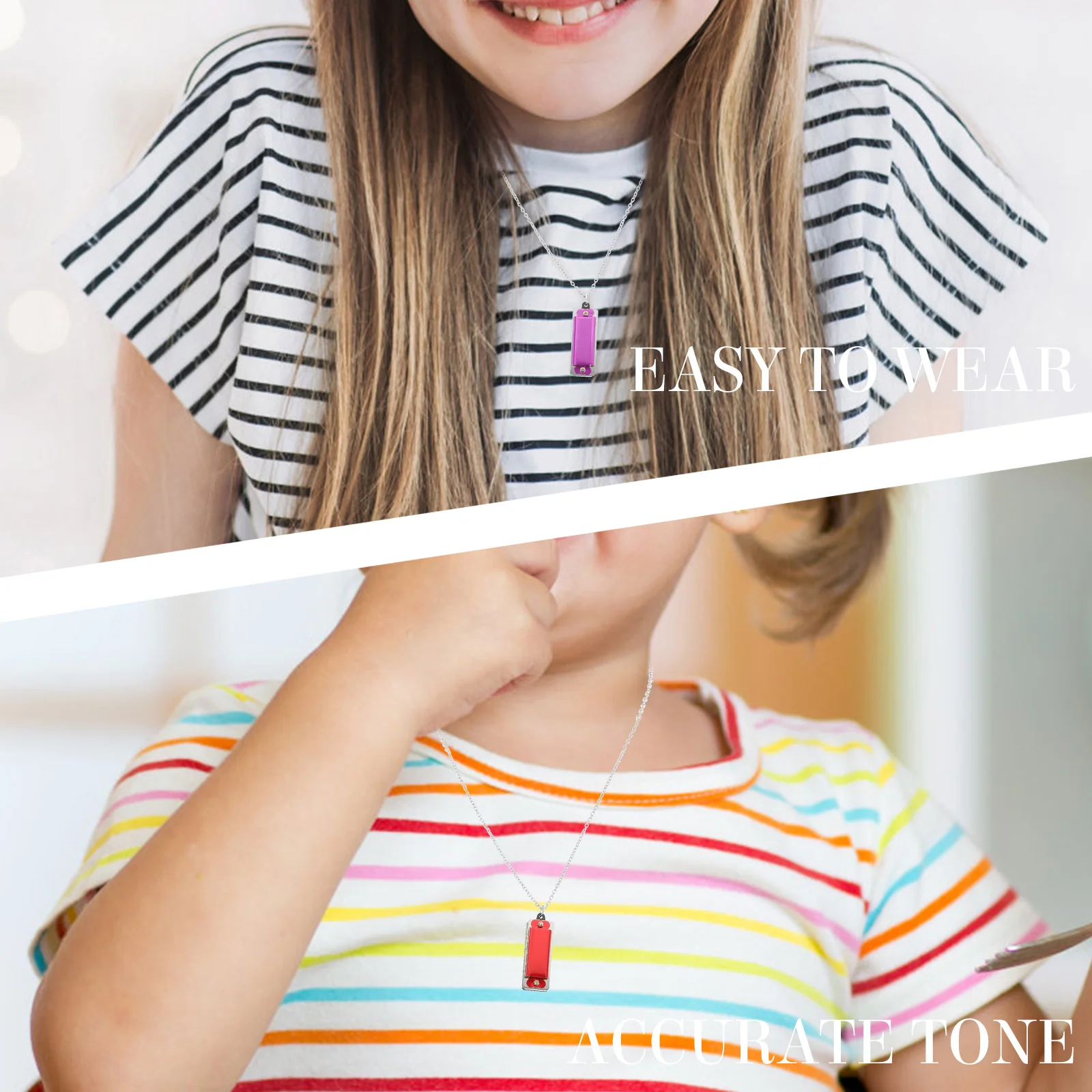 

2pcs Harmonica Necklace Pendant Kids Mini 4-Holes 8-Tone Lightweight Musical Instrument Gift For Children Party Decorative