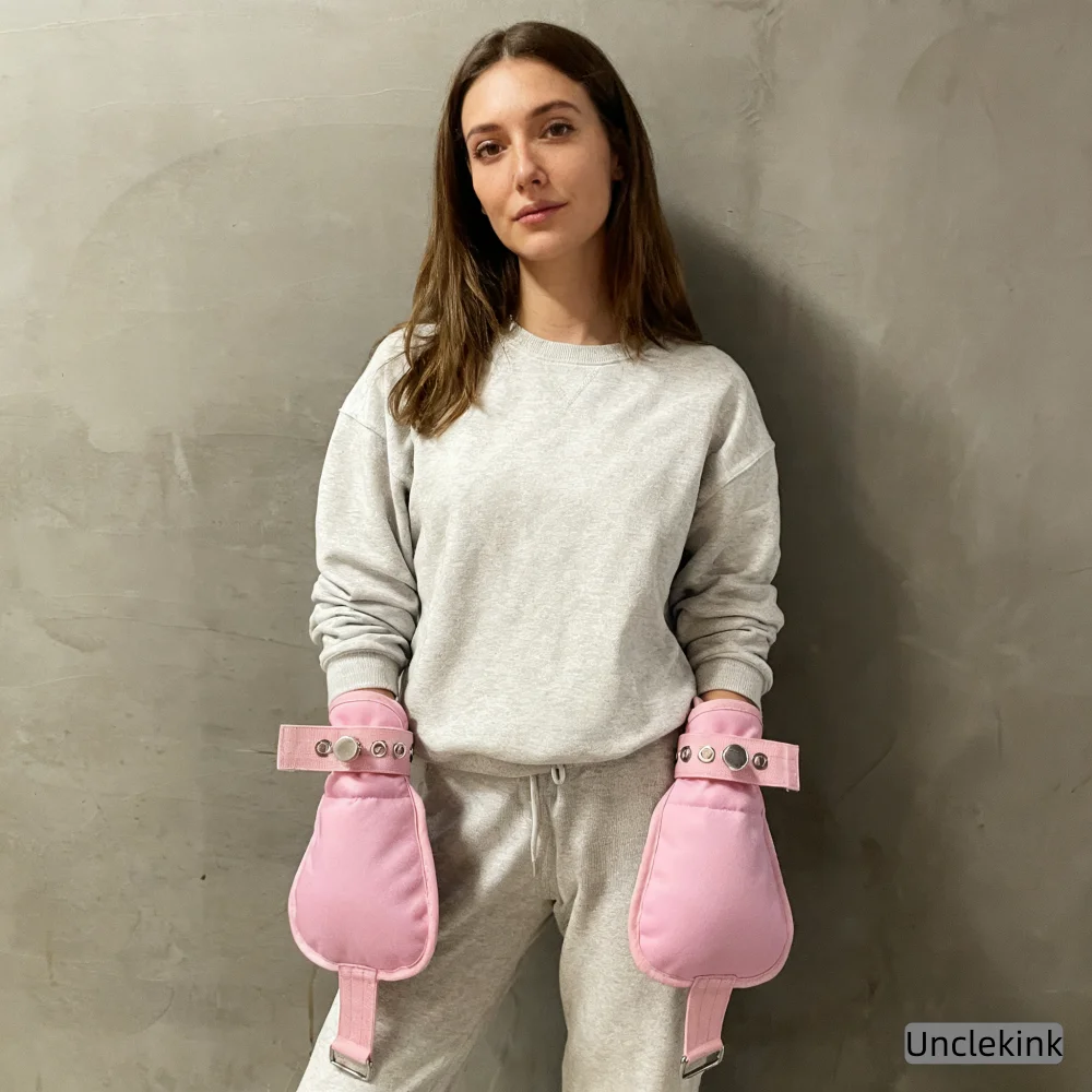 Pink Restraint Gloves with Magnetic Locking Soft Padded Cotton Adjustable Buckle Wrist Cuffs for Patient Safety Anti-Scratch - view 5